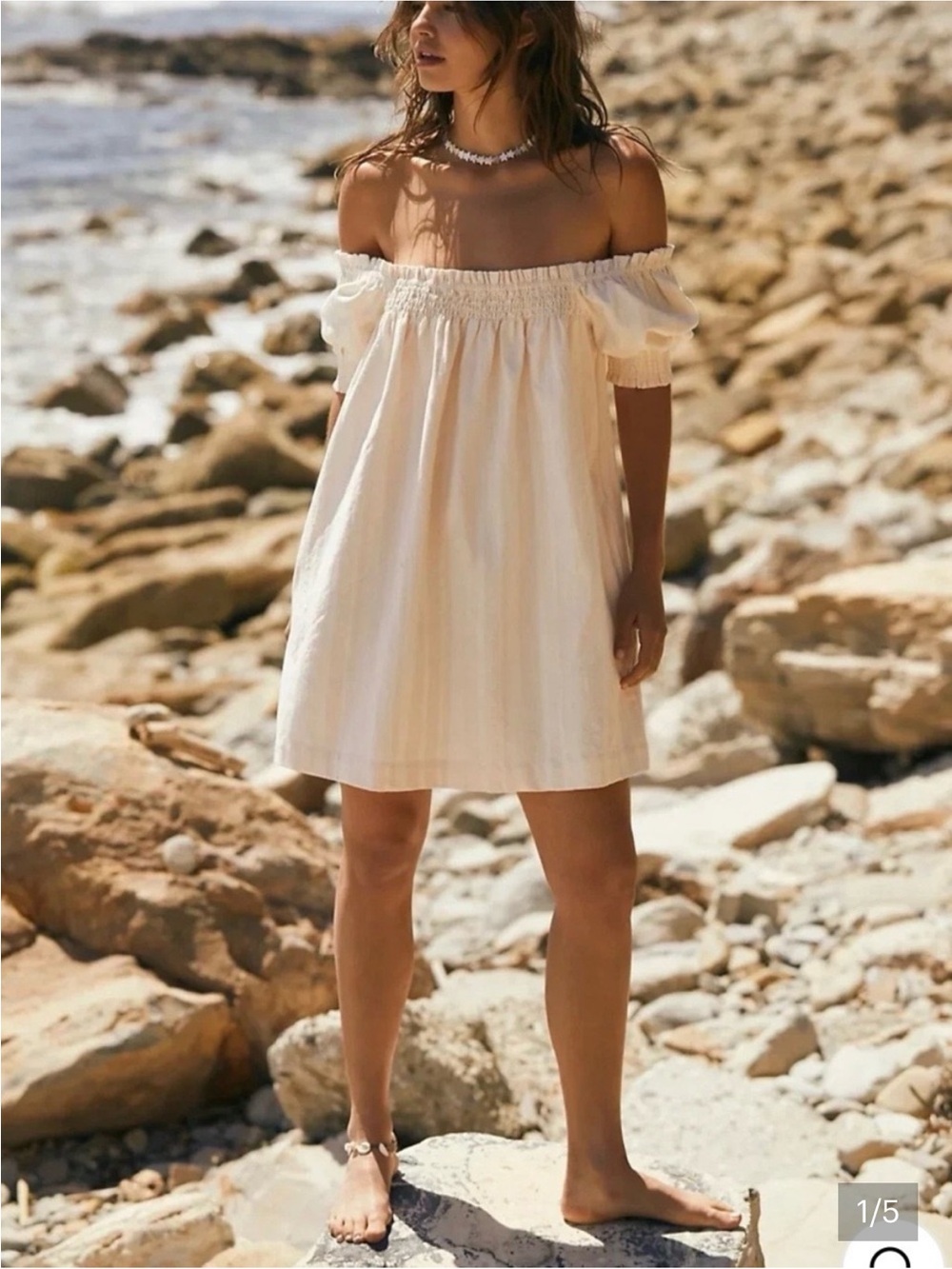 Free People Free-est Mila Mini Dress Cream Off Shoulder L